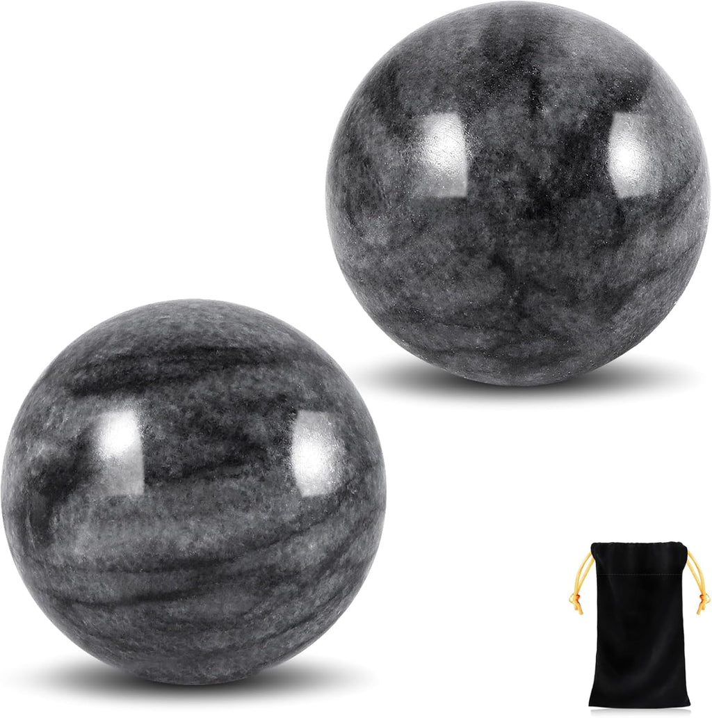Learay 2Pcs Baoding Balls, Baoding Balls for Hand Therapy, Chinese Health Exercise Massage Balls with Carry Pouch for Stress Relief Meditation Ball(Gray/1.57 inch)