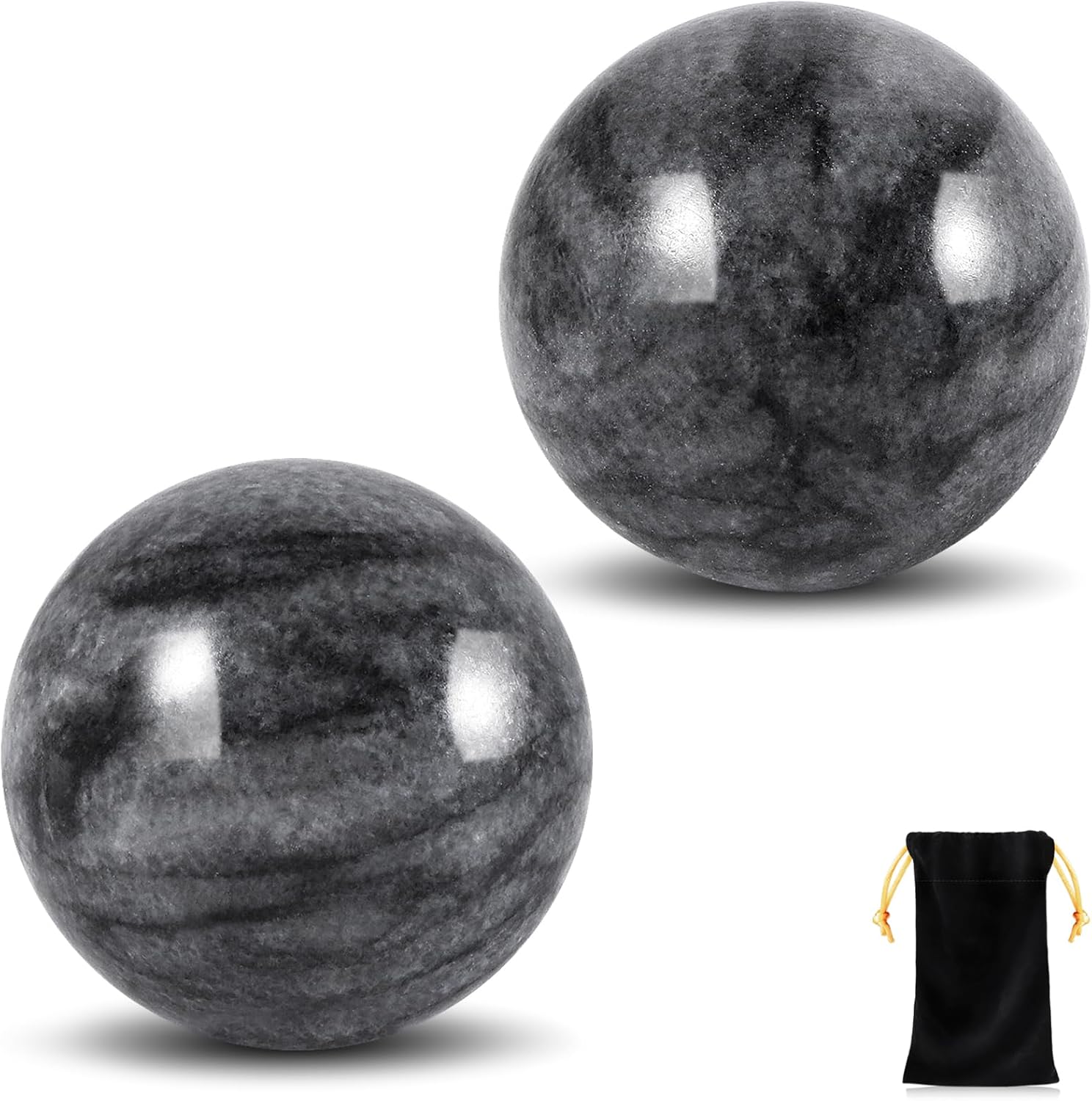 Learay 2Pcs Baoding Balls, Baoding Balls for Hand Therapy, Chinese Health Exercise Massage Balls with Carry Pouch for Stress Relief Meditation Ball(Gray/1.57 inch)
