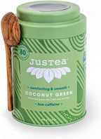 JusTea COCONUT GREEN | Loose Leaf Herbal Tea | Tin with Hand Carved Tea Spoon | 40+ Cups (3.5oz) | Caffeine Free | Award-Winning | Fair Trade | Non-GMO