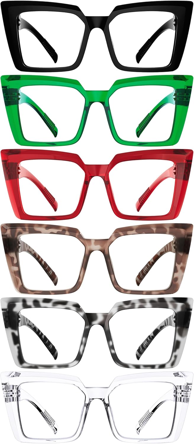 Eyekepper Oversize Metalless Screwless Blue Light Blocking Reading Glasses Women - 6 Pack Large Frame Computer Readers