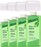 Roll on Wax Refill for Hair removal Aloe Vera at Home Roller Waxing Cartridges for Sensitive Skin Depilatory Soft Wax for Legs Arms & Body 5.3oz 150g 4 Pack