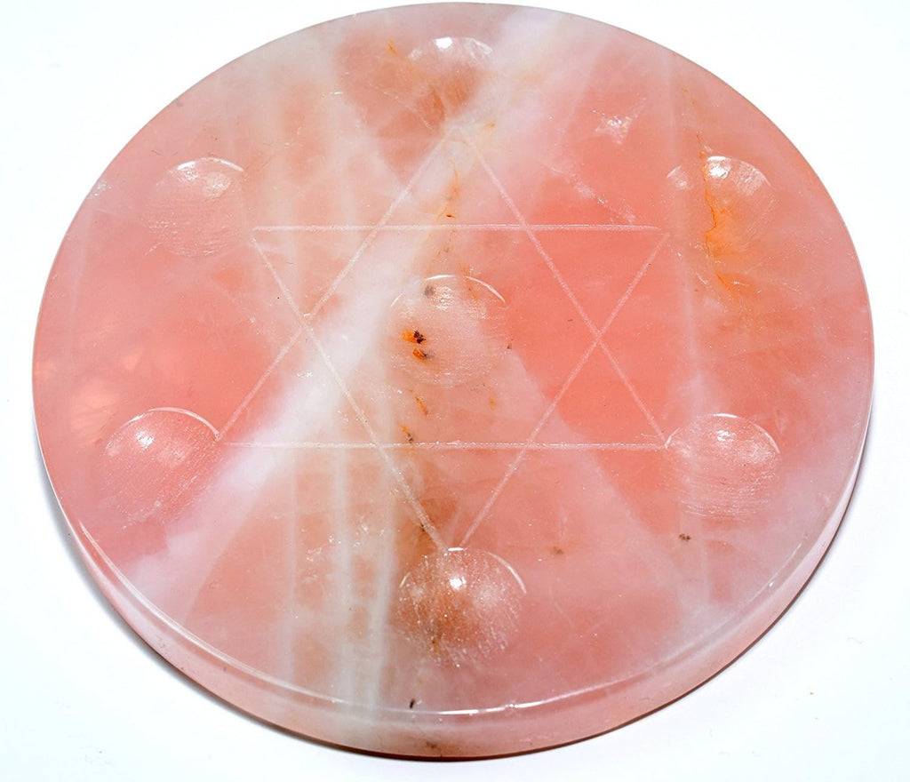 HQRP 4" Natural Rose Quartz Egg/Sphere Crystal Mineral Stand Polished Pink Gemstone Plate w/Star of David Decoration
