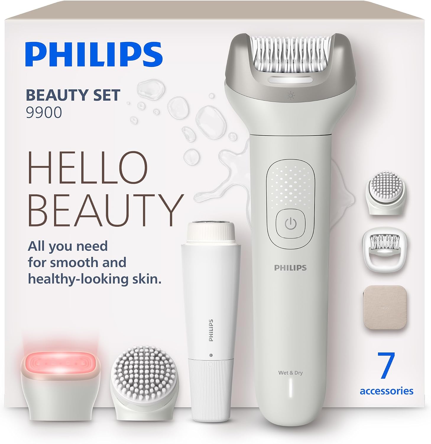 Philips Beauty Set - All-in-One Set for Body and Face, Cordless Wet and Dry Use, for Hair Removal, Body and Skincare, Epilator with 7 Accessories, Model BRE738/00