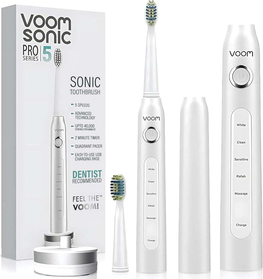 Voom Sonic Pro 5 Electric Toothbrush for Adults - Ultrasonic Electric Toothbrushes with Replacment Brush Head, Dentist Recommended Power Sonic Toothbrush with 5 Modes