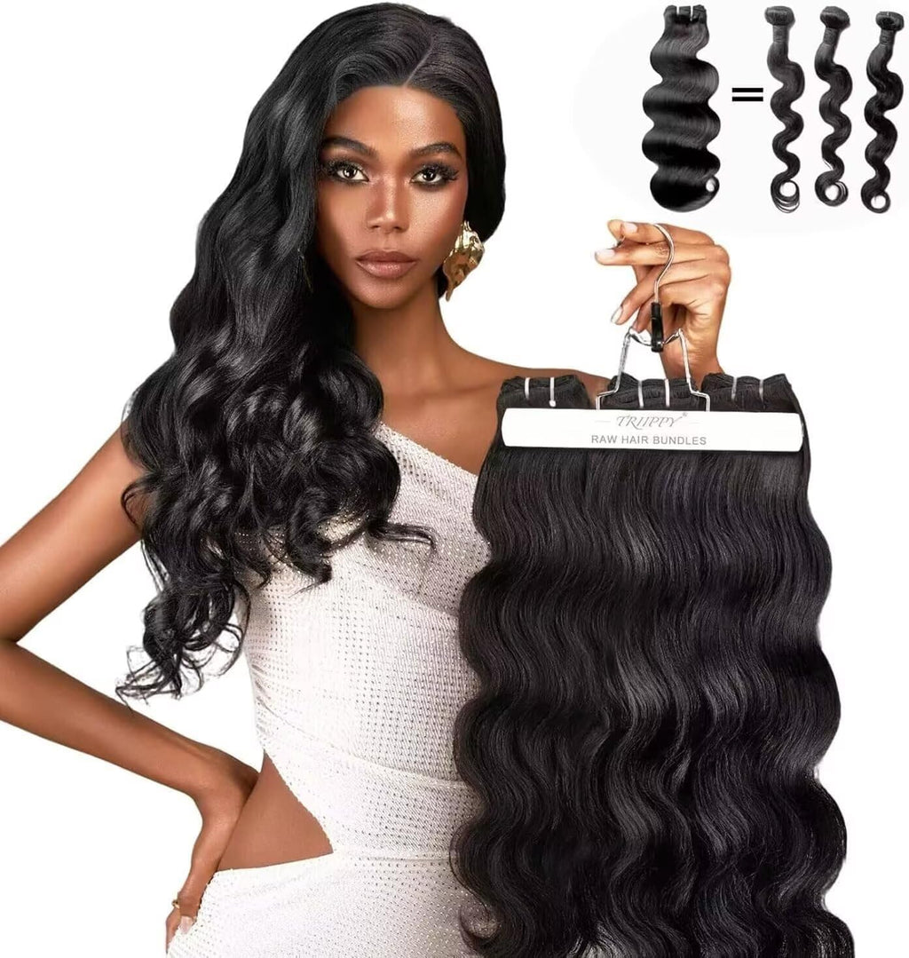 TRIIPPY Body Wave Bundles Human Hair,100% Raw Cambodian Hair Wavy 3 Bundles,Triple The Lifespan Over Regular Virgin Hair Bundle,No.1 Raw Hair Brand On Amazon?22 22 22 Inches,Natural Color