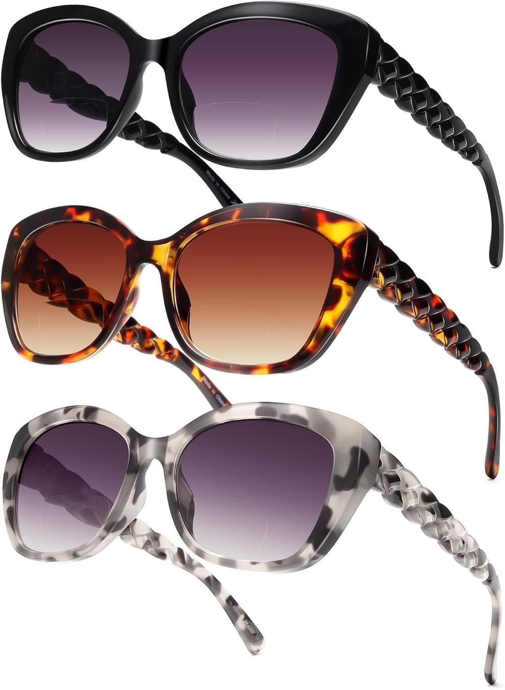 LADEESSE 3 Pack Bifocal Sunglasses For Women Stylish Reading Sun glasses for Women