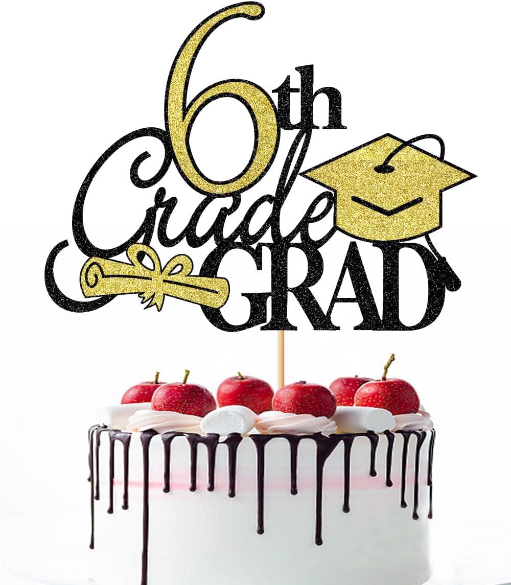 6th Grade Grad Cake Topper，Class Of 2026 Graduation Party Cake Decorations，Straight Outta 6th Grade Cake Topper，Boy Girl Kids Sixth Grade Graduation Party Decoration Supplies