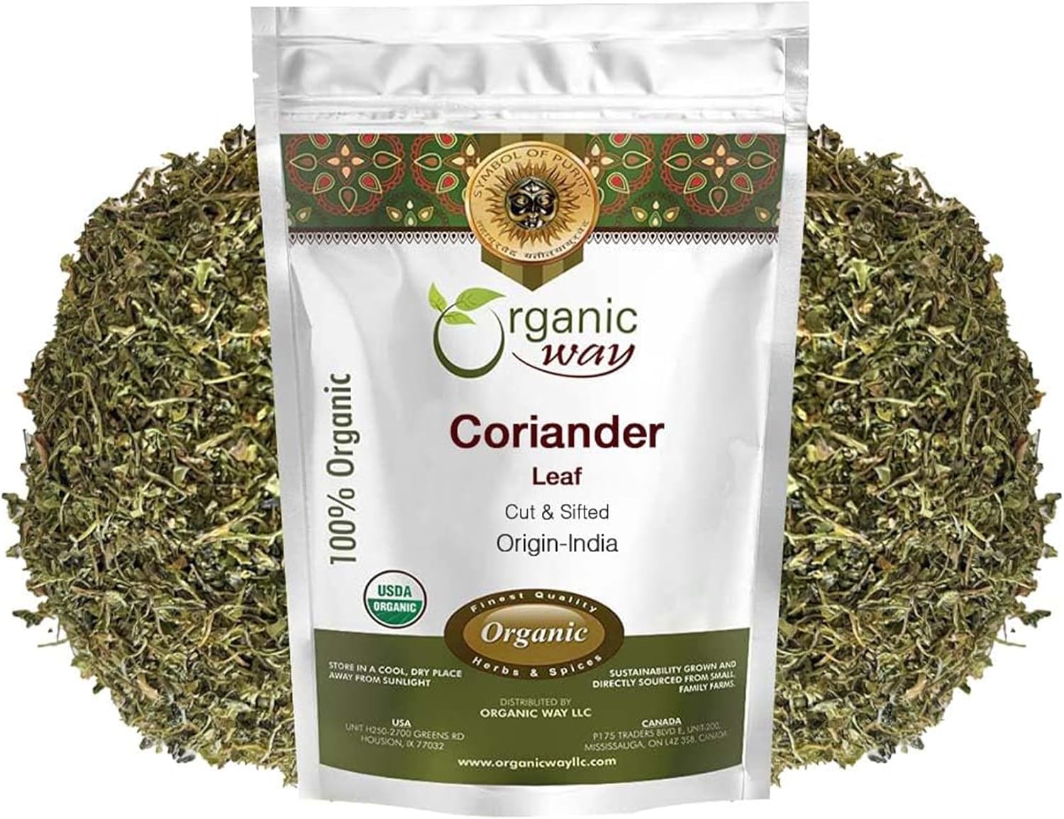 Organic Way Coriander Leaves (Cilantro Leaves) Cut and Sifted | Non GMO - Packed In Resealable Bag | Sustainable - All Natural - Not Irradiated | Origin India (16 oz - 1 lbs)