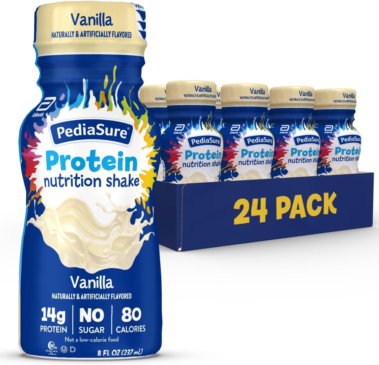 PediaSure Protein, Protein Shake for Kids, 14g Protein, 27 Vitamins & Minerals, Vanilla, 8-fl-oz Bottle, Pack of 24