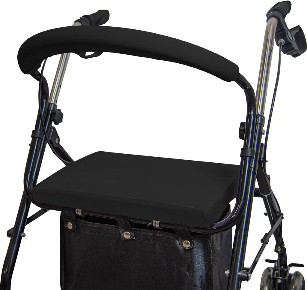 Rollator Walker Seat & Backrest Rollbar Covers Set - Adjustable Patterns Walker Cover Accessories (Black)