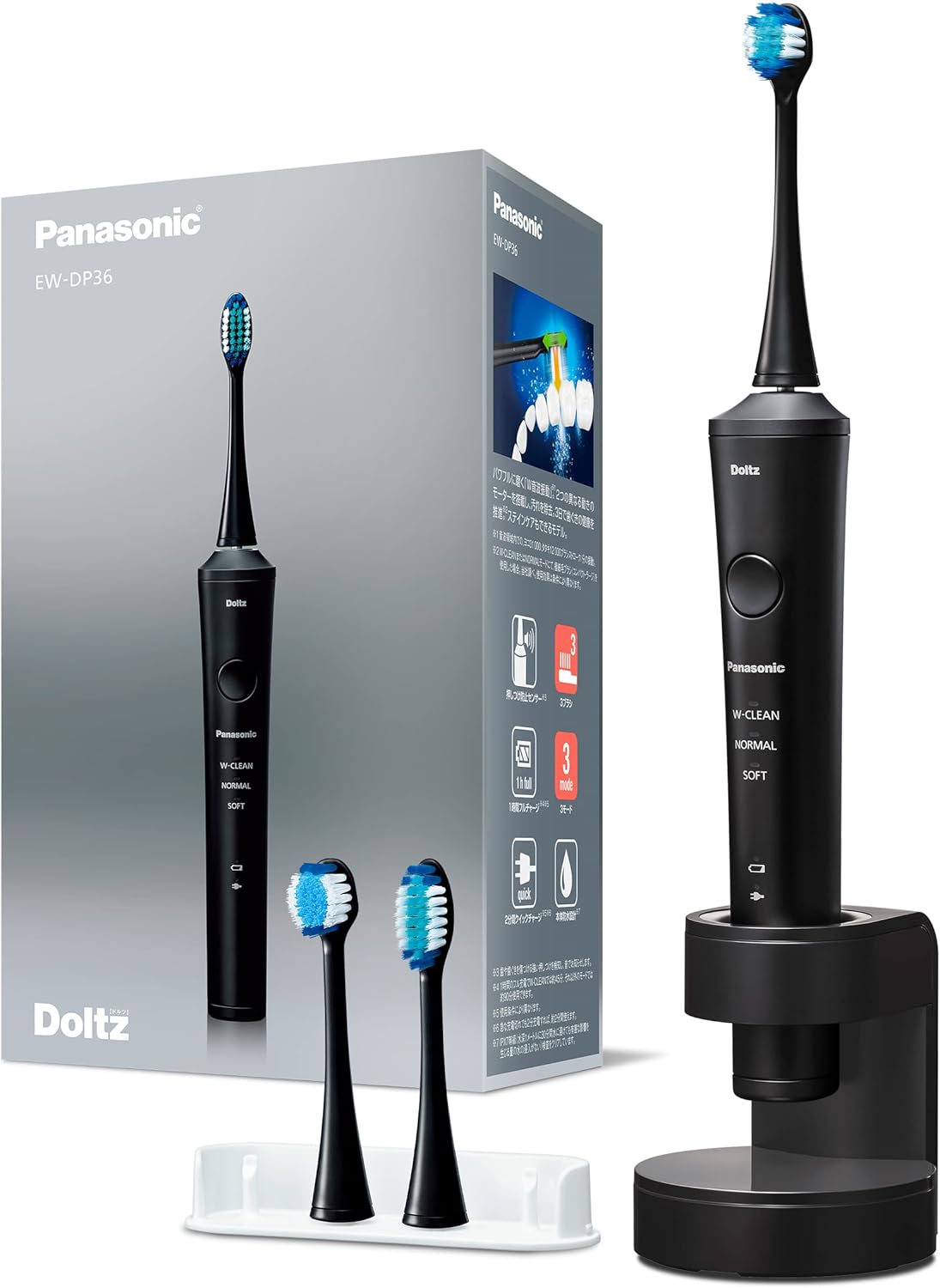 Panasonic EW-DP36 Doltz High Grade Model 3 Modes Bluetooth Electric Toothbrush AC100-240V Shipped from Japan Released in 2022 (Black (Black 19-3911tcx))