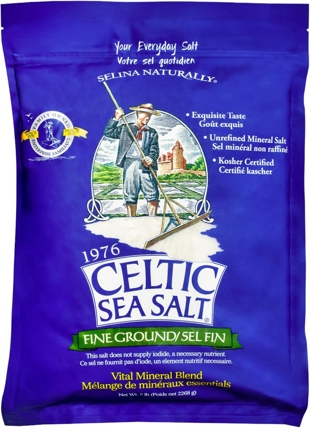Celtic Sea Salt Fine Ground – Natural Mineral Salt, Sustainably Harvested, GMP Certified, Lab Tested – Baking, Cooking, Seasoning, Everyday Use – 5 lb Resealable Bag