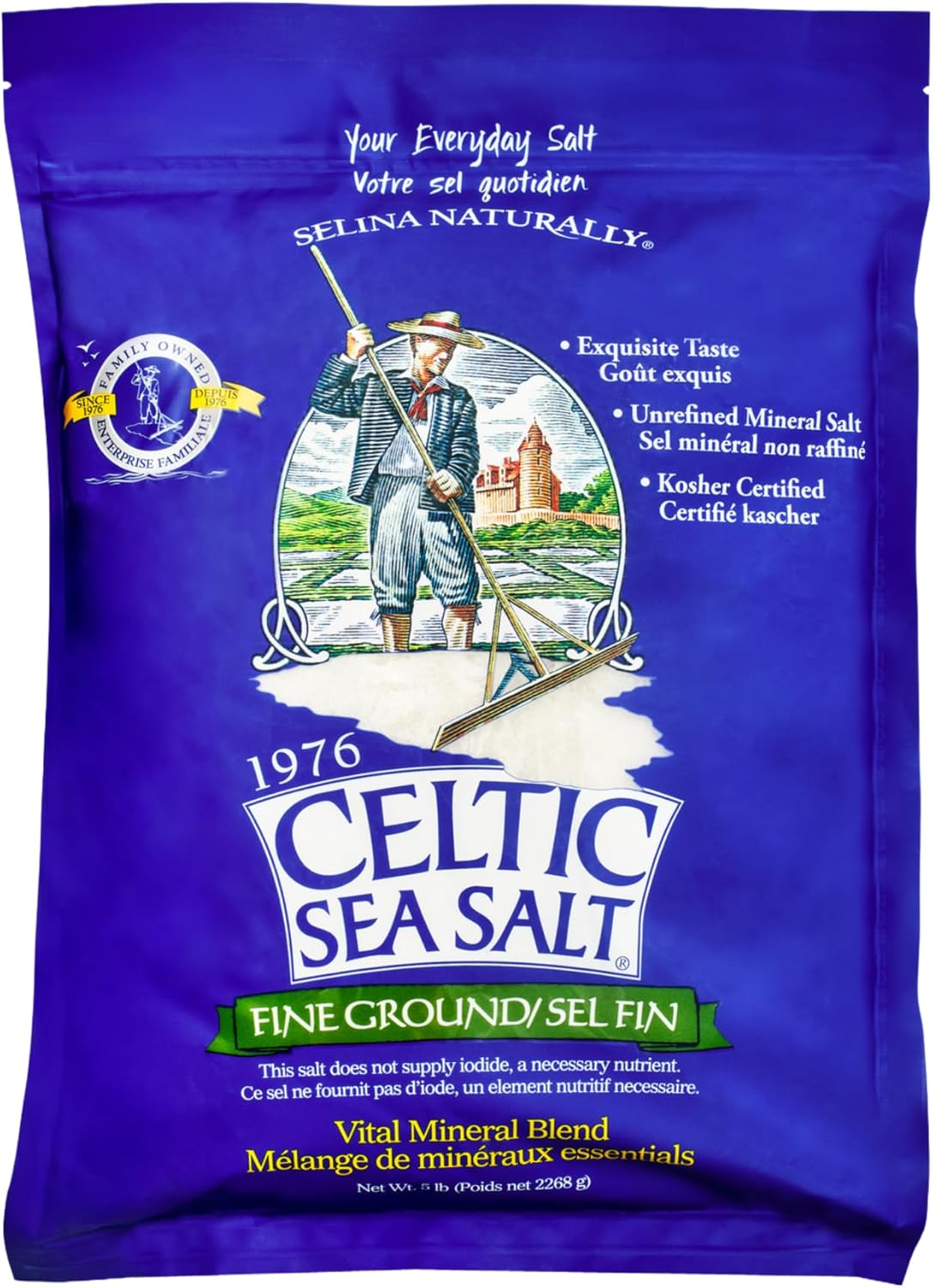 Celtic Sea Salt Fine Ground – Natural Mineral Salt, Sustainably Harvested, GMP Certified, Lab Tested – Baking, Cooking, Seasoning, Everyday Use – 5 lb Resealable Bag