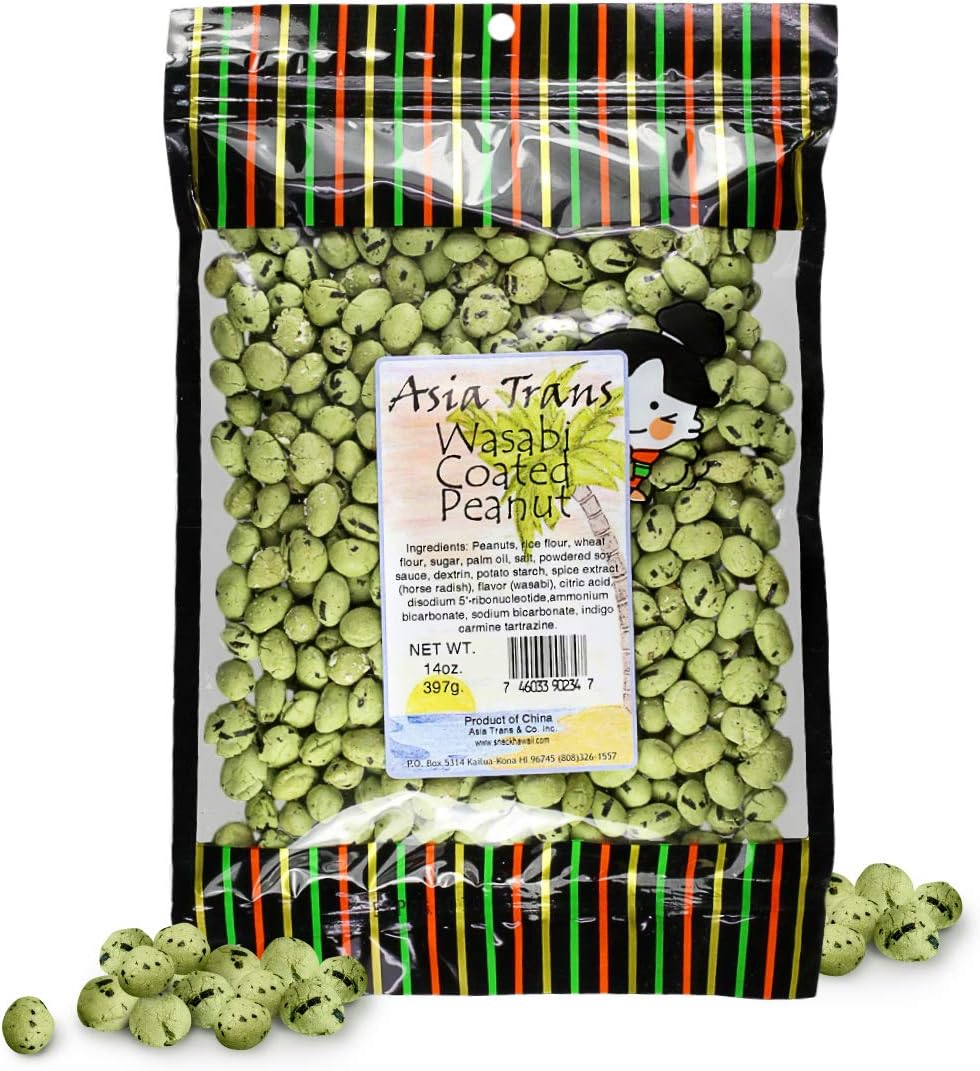 Wasabi Coated Peanut - 12 Ounce - Premium Arare Rice Crackers Packed Fresh in Hawaii