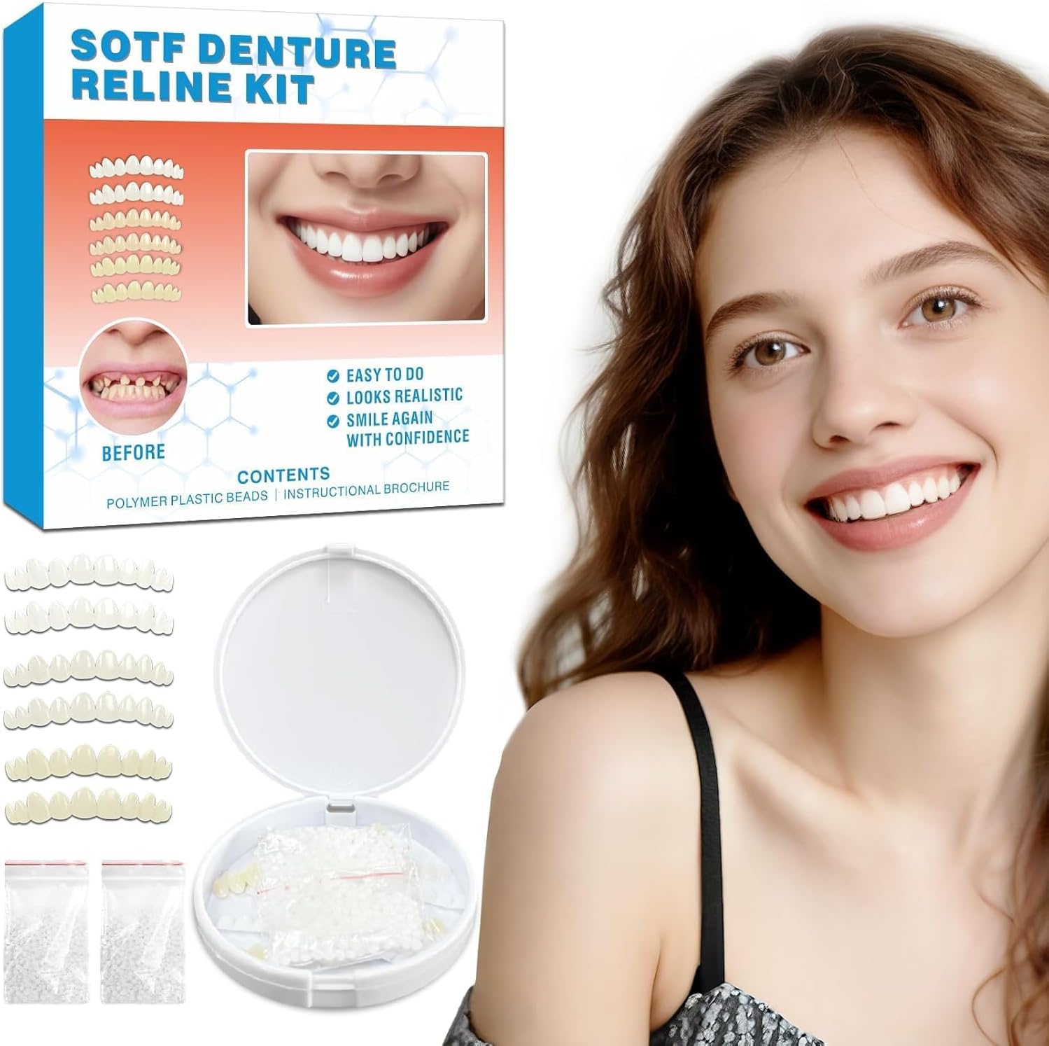 Snap-On Veneers Teeth & Dentures for Women – Reusable False Teeth Cover, Natural Look, Comfort Fit (3 Pairs)