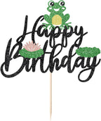 Glitter Frog Happy Birthday Cake Topper - Animal Theme Baby Shower & Gender Reveal Party Decorations