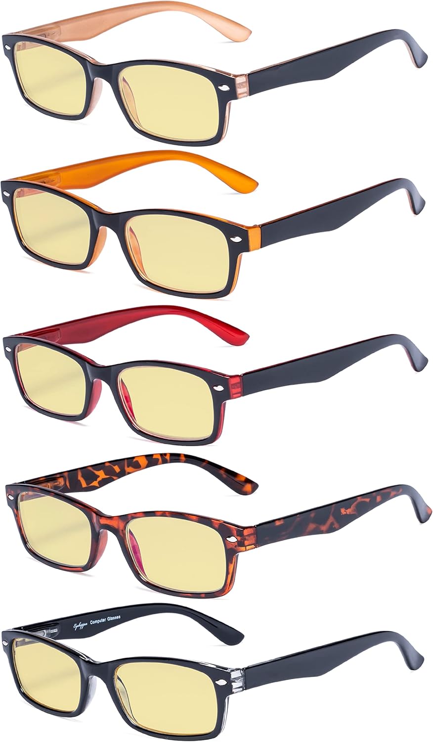 Eyekepper 5 Pack Blue Light Filter Glasses Classic Computer Reading Glasses Yellow Tinted +0.50