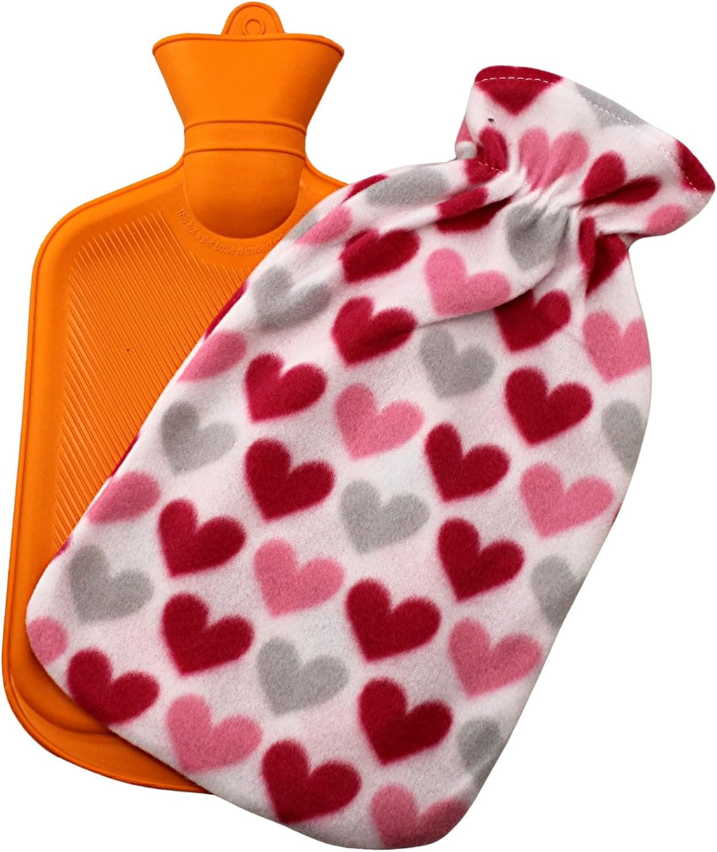 Hot Water Bottle with Plush Fleece Cover – 2 Liter (2000ml) Rubber, Pain Relief for Menstrual Cramps, Muscle Aches, Stomach Aches & Bed Warmer