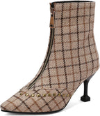 Rivet Studded Ankle Boots Stiletto High Heels Front Zipper Snakeskin Booties
