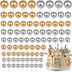 108 Pcs Balls Cake Topper DIY Cupcake Insert Foam Balloons for Cake Baking Wedding Anniversary Birthday Decoration(Gold, Silver,Multi Sizes)