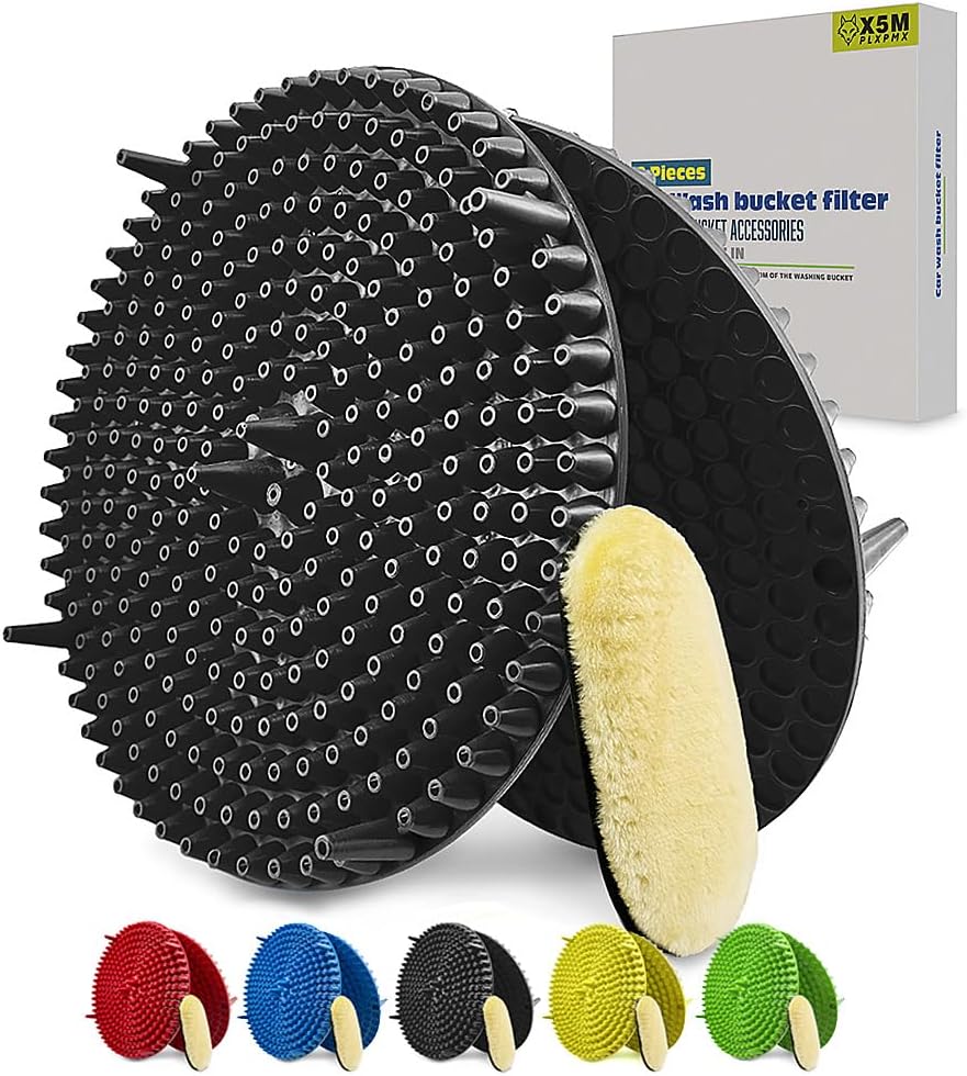 2-Pack Car Wash Bucket Insert (10.4") & Premium Synthetic Wool Wash Mitt Kit - Heavy Duty Grit Trap, Dirt Separator & Scratch-Free Filter, Fits Standard 3-5 & 6 Gallon Buckets (Black Kit)