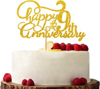 Happy 9th Anniversary Cake Topper, Cheers to 9th Years Old Birthday Cake Decor, Gold Glitter Cake Decorations for Nine Anniversary Wedding Party