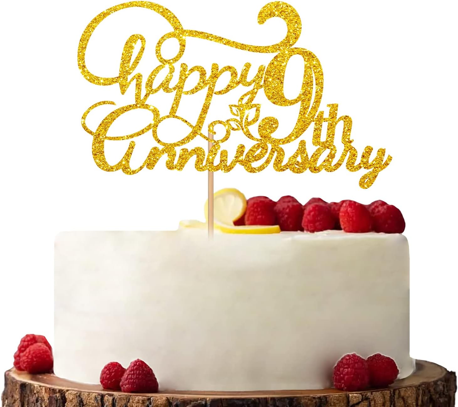 Happy 9th Anniversary Cake Topper, Cheers to 9th Years Old Birthday Cake Decor, Gold Glitter Cake Decorations for Nine Anniversary Wedding Party