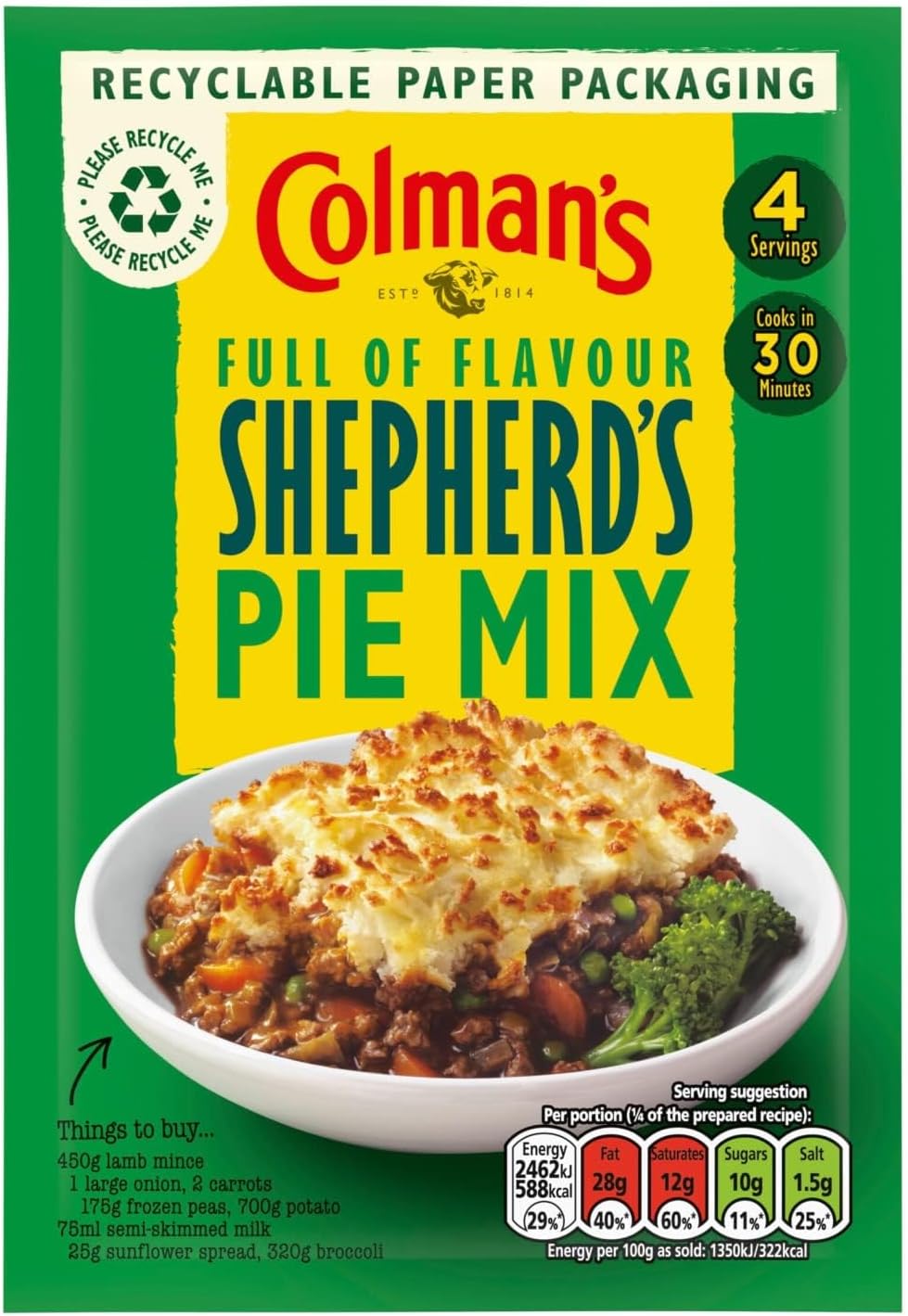 Colman's Shepherd's Pie Recipe Mix perfect with creamy mashed potato quick to prepare pie mix 50 g