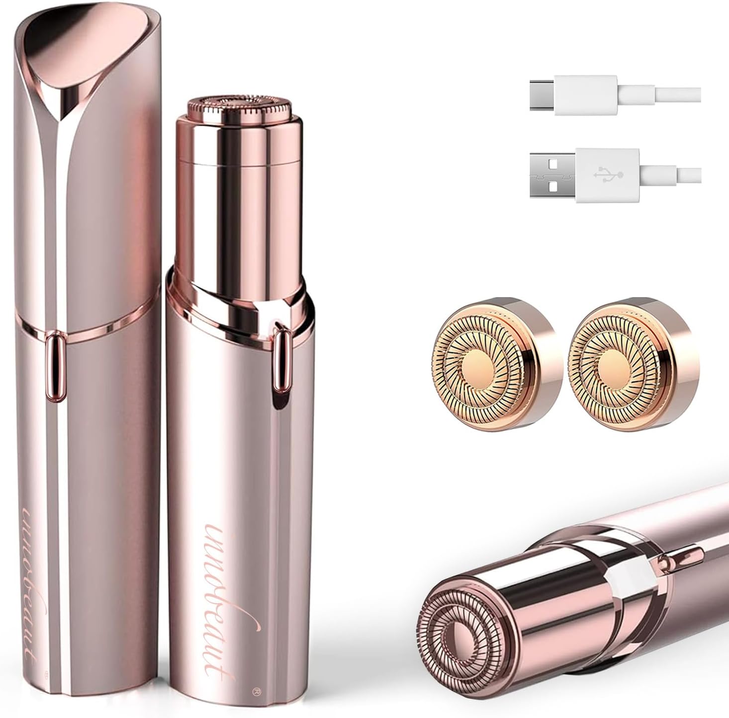 innobeaut Facial Hair Removal for Women, Electric Painless Facial Hair Remover for Face, Lip, Chin with USB Rechargeable, Gold(2 pcs Heads)