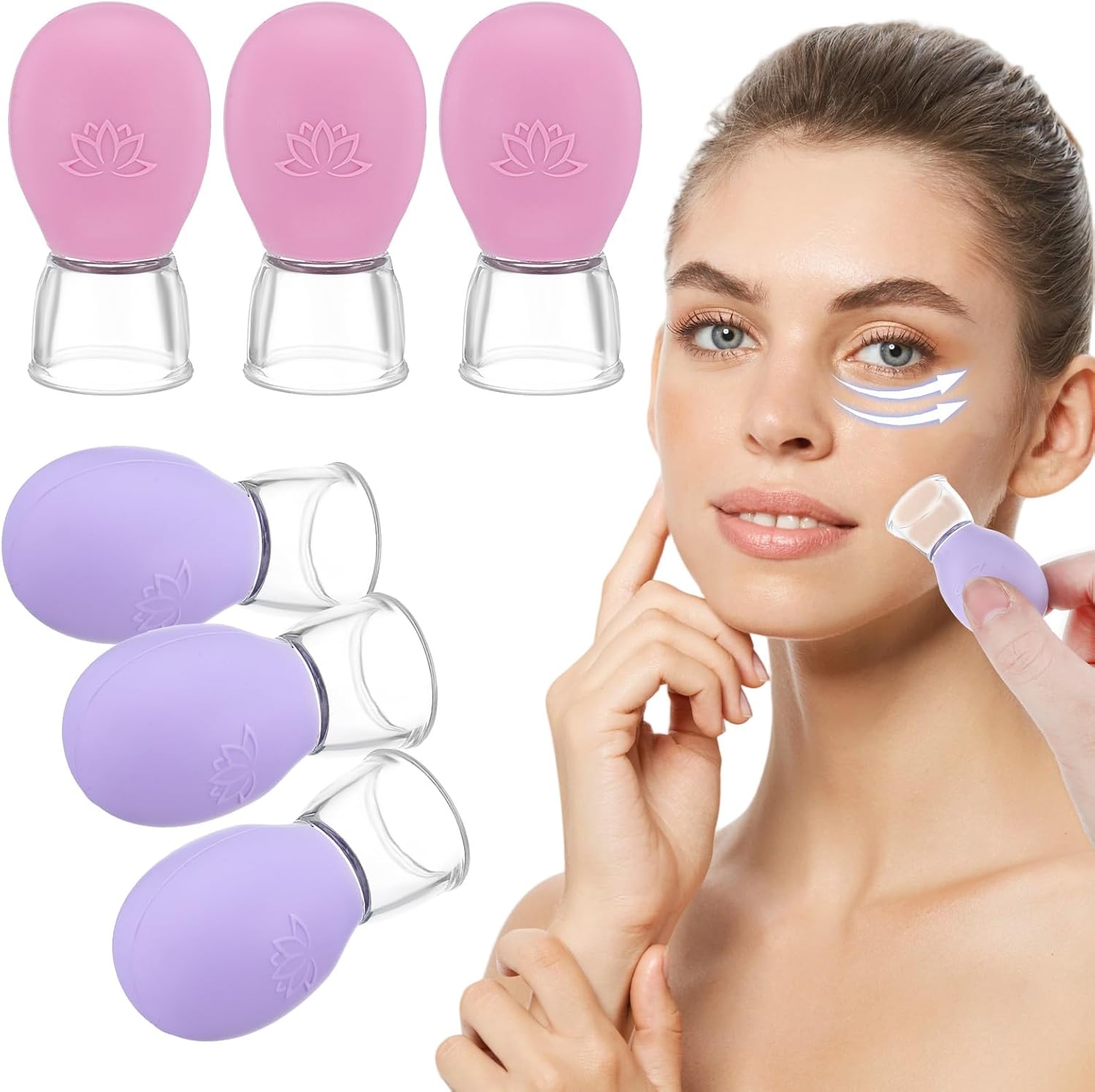 6Pcs Facial Cupping Therapy Set, Eye Face Vacuum Massage Anti Cellulite Cup Silicone Vacuum Suction for Beauty Body Fascia Massage