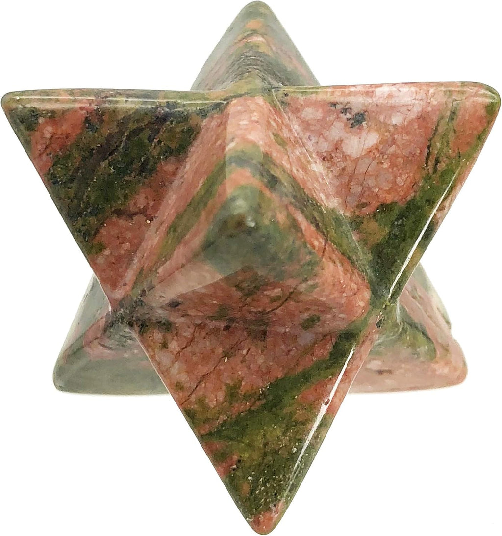 Fekuar Unakite Crystal Merkaba Star for Healing Reiki Spiritual Divine Therapy Energy, Pocket Stone Eight-Pointed Stars 1"(25mm)
