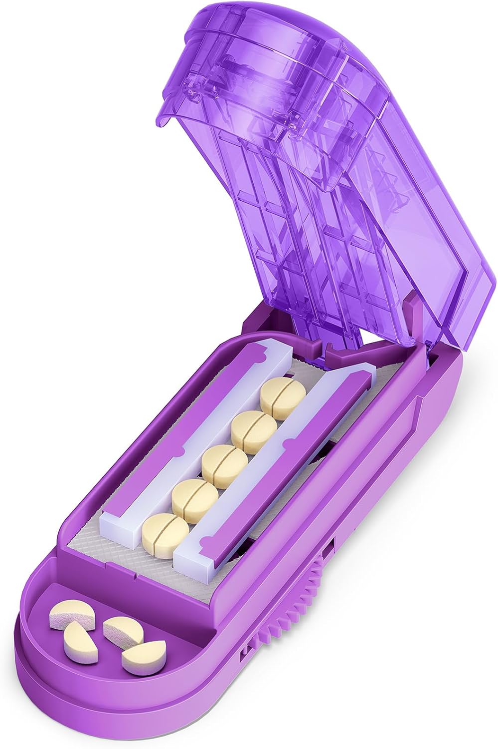 ONE PIX Pill Cutter Splitter for Small and Tiny Pills, Professional Adjustable Pill Cutter with Hidden Stainless Steel Blade, Safely Cuts Multiple Pills at Once, Purple