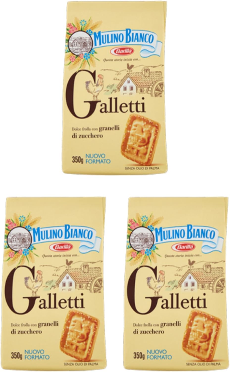 Mulino Bianco: "Galletti" shortbread with sugar granules - 12.3 Oz (350g) Pack of 3 [ Italian Import ]