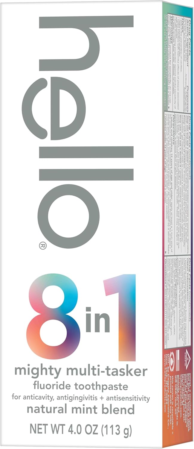 Hello Mighty Multitasker Fluoride Toothpaste, 8-in-1 Toothpaste with Minty Flavor, Anticavity, Antigingivitis, Antisensitivity, Strengthens Enamel and Whitens, 4.0 Oz Tube