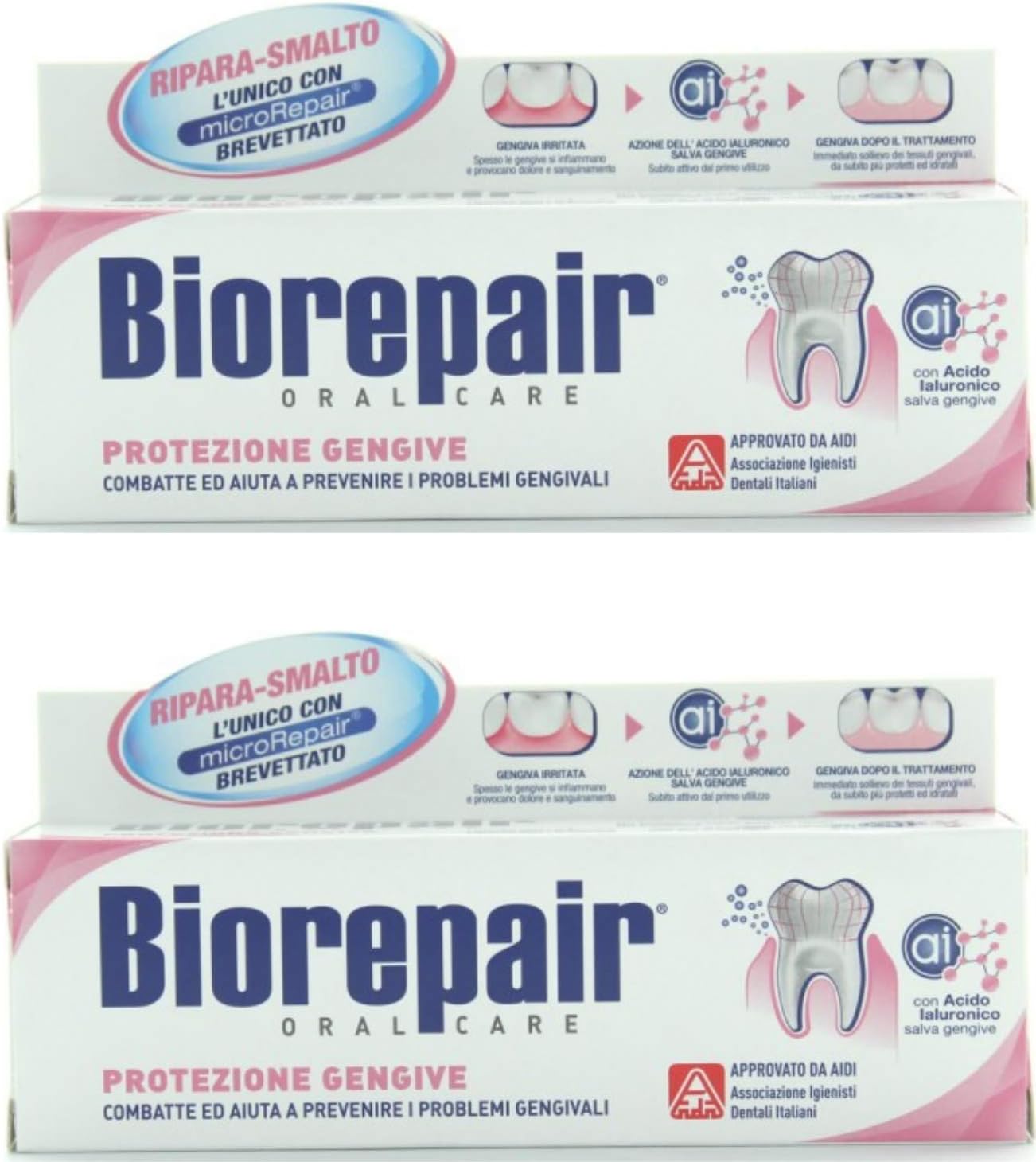 Biorepair: "Protezione Gengive" (Gum Protection) Toothpaste with microRepair * 2.5 Fluid Ounce (75ml) Tube (Pack of 2) * [ Italian Import ]