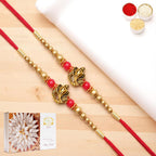 Ghasitaram Gifts Jaiccha Rakhis for Brother Rakhis Online - Set of 2 - Y-26 Ganesha divine Rakhi with 400 gms of Kaju katli