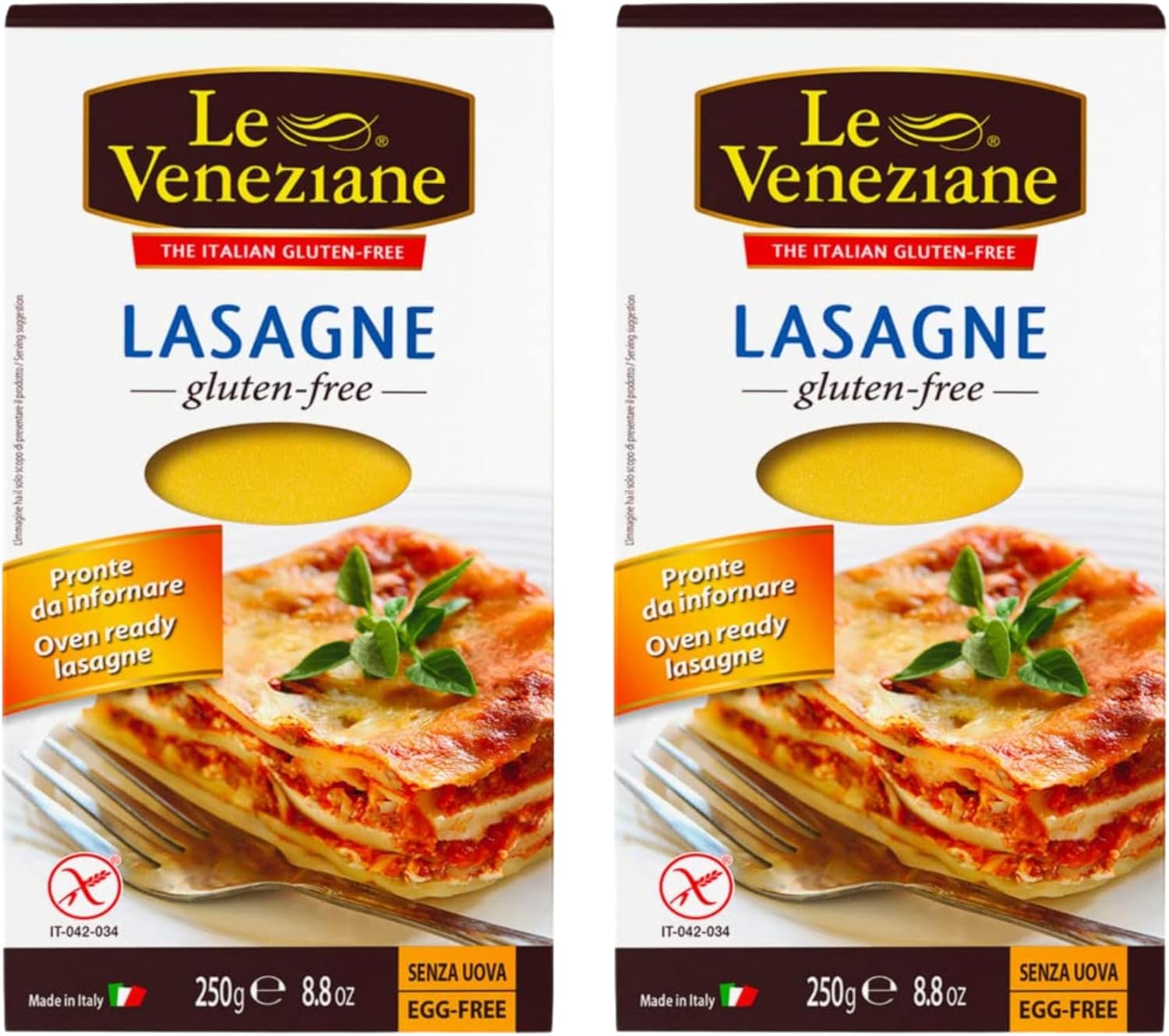 Lasagna Pasta Gluten Free 250g | Authentic Italian Pasta Sheets for Baking | Premium Quality Corn & Rice Blend | Non-GMO | Made in Italy [Pack of 2]