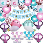 Narwhal Birthday Party Supplies Kit, Narwhal Theme Decorations Include Narwhal Ballons, Cupcake Topper and Blue Birthday Banner Set for Kids Ocean Theme Party