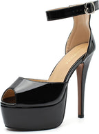 LIURUIJIA Platform Heels for Women Peep Toe Stiletto High Heeled Sandals 5.5 Inch Sexy Ankle Strap Party Club Pageant Pumps