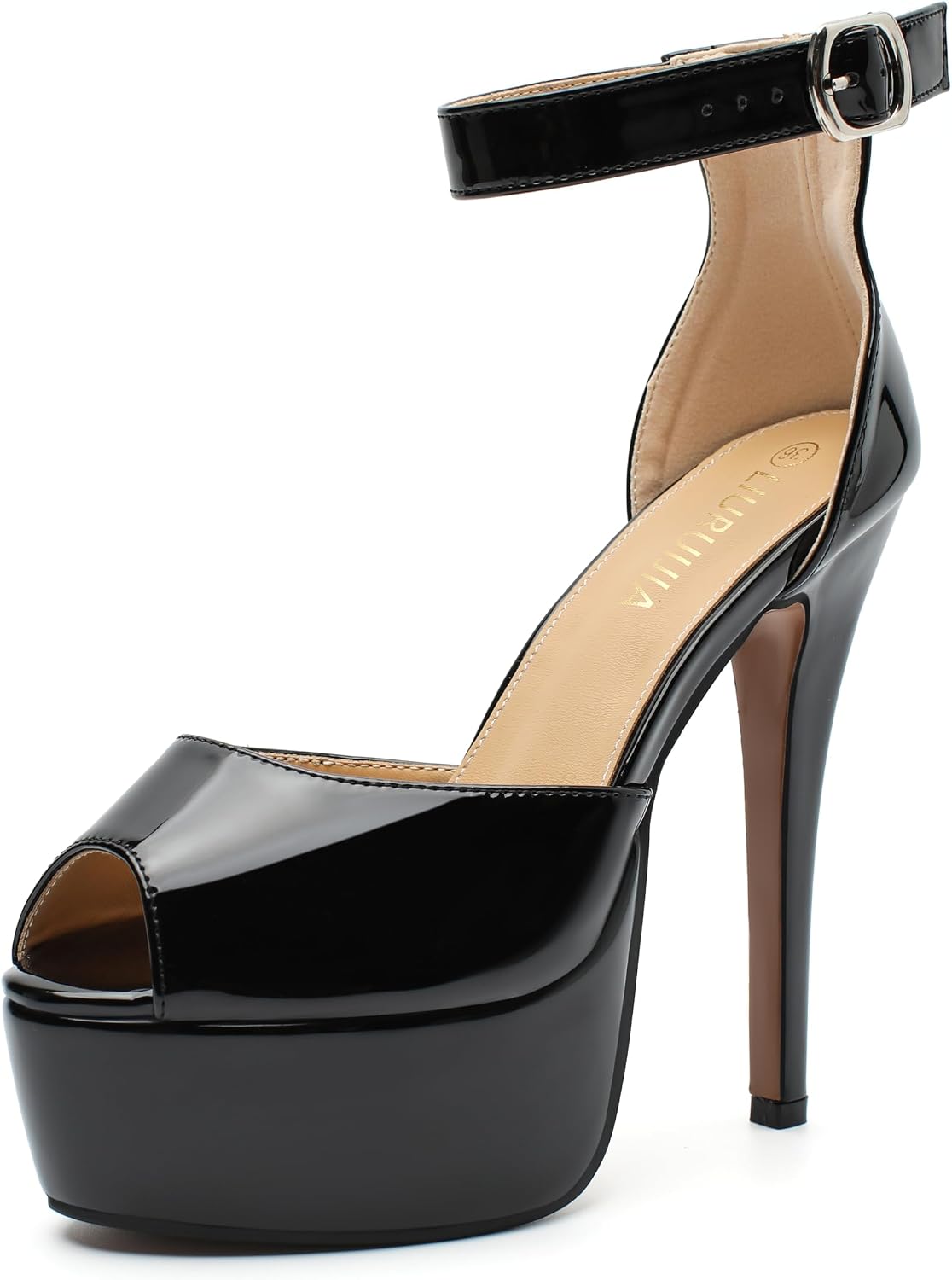 LIURUIJIA Platform Heels for Women Peep Toe Stiletto High Heeled Sandals 5.5 Inch Sexy Ankle Strap Party Club Pageant Pumps