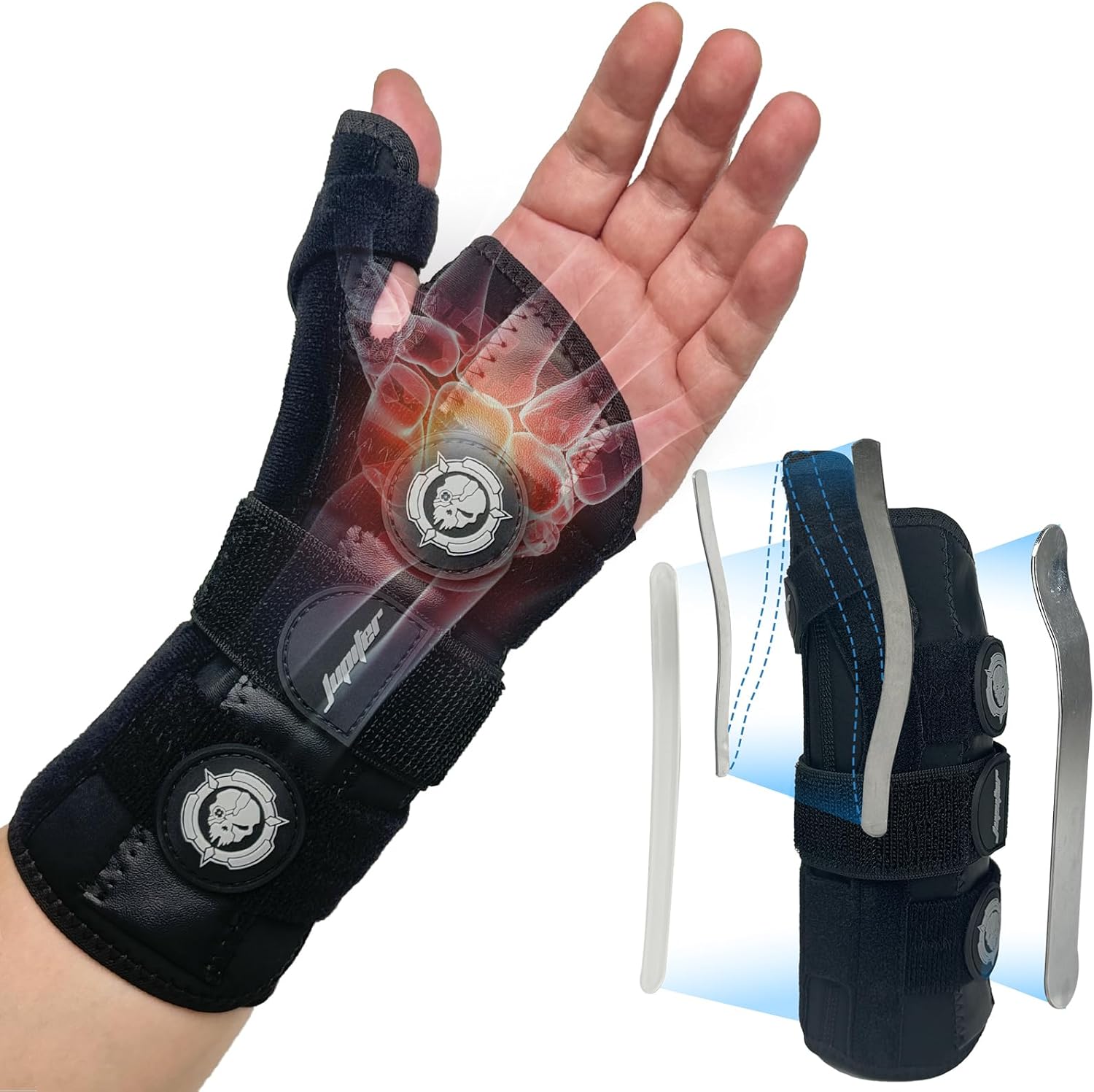 JUPITER Carpal Tunnel Wrist Brace with Thumb Support, Day & Night Thumb Spica Splint for Left Hand, Ideal for De Quervains Tenosynovitis, Tendonitis & Typing Pain Relief - Large/XLarge, Gray for Men & Women