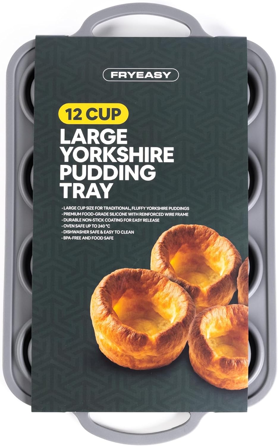 Yorkshire Pudding Tray Silicone Non Stick 12 Cup – Deep Yorkshire Pudding Pan for Oven, Deep Silicone Large Baking Tray for Perfect Giant Yorkshire Puddings Every Roast Dinner, Also for Muffins & Pies