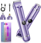 Bikini Trimmer for Women, 4 in 1 Electric Razors for Women - Dual Head, Wet & Dry Use Pubic Body Hair Trimmer Electric Shavers, Rechargeable Womens Facial Razors for Legs, Nose, Armpits, Bikini Area
