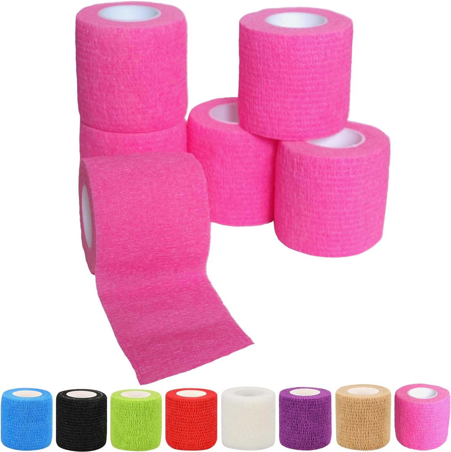 6 Pack 2 Inches Self Adhesive Wrap Bandage Self Adherent Cohesive Bandage Tape Stretch Vet Wrap Breathable Athletic Tape for Sports, Wrist, Ankle（Pink）