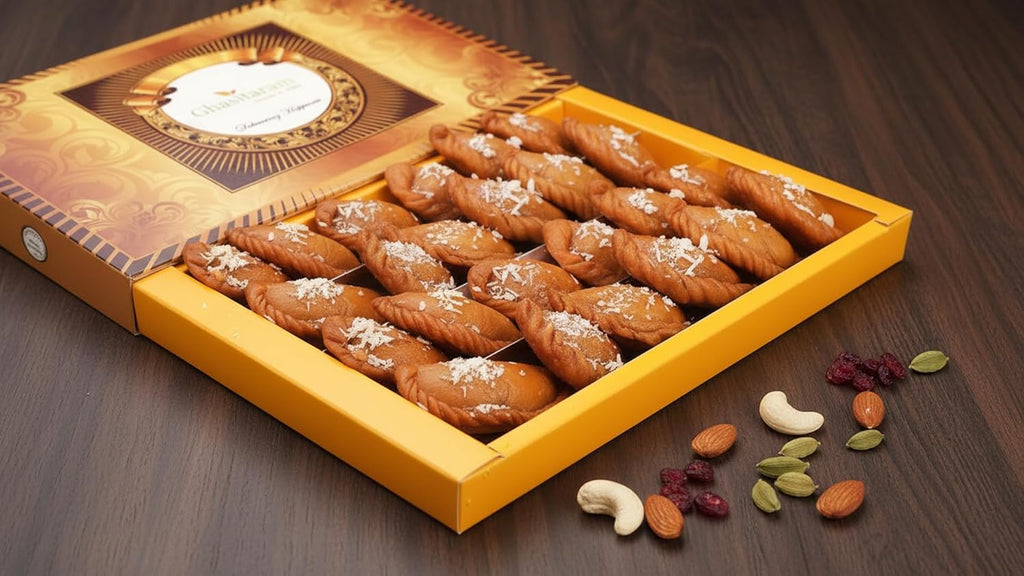 Ghasitaram Gifts Holi Sweets, Holi Gifts, Holi Hamper Sugarfree Healthy Wheat Gujiya Box (800 GMS)