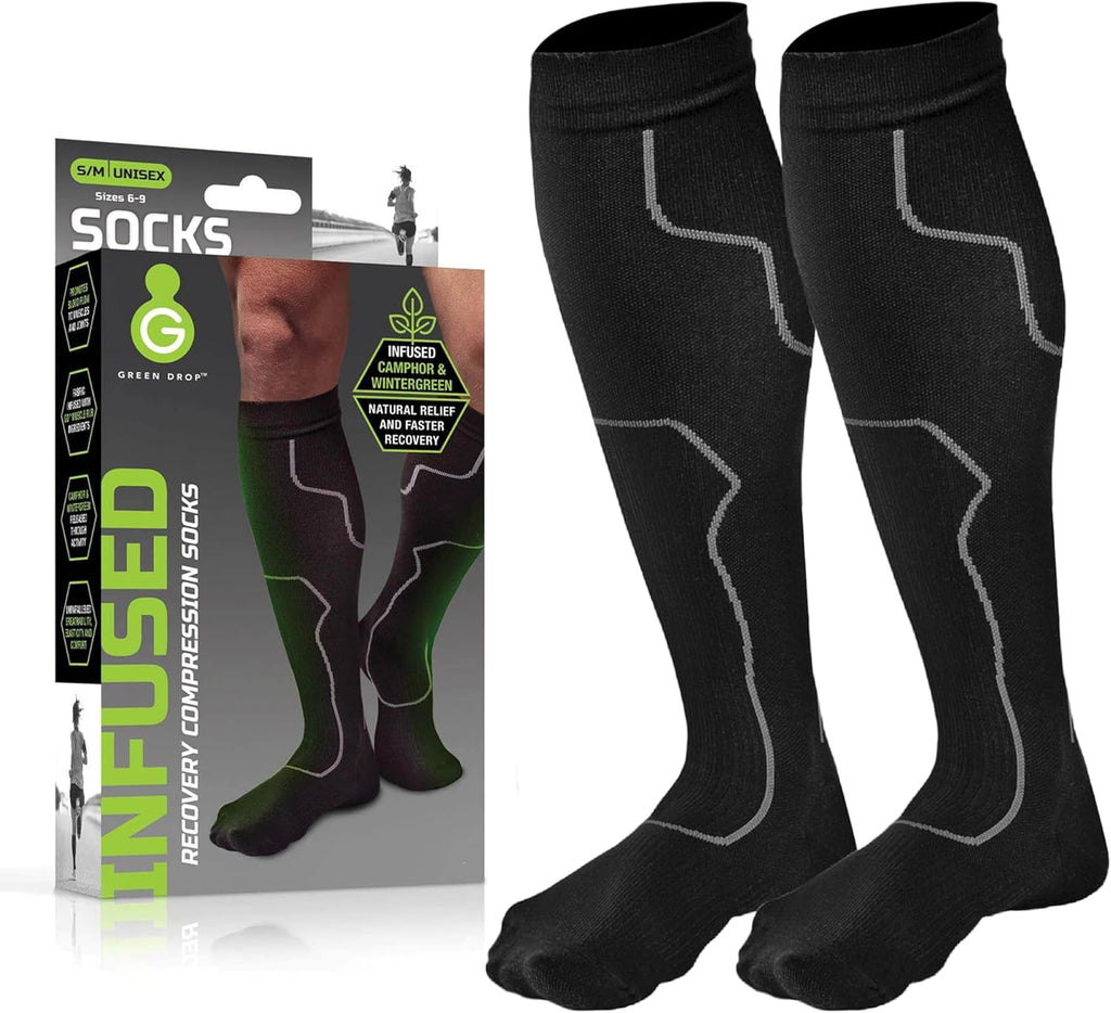 Green Drop Professional Compression Socks for Men & Women - Patented Medical Grade Natural Relief Herb-Infused Support (Large / X-Large)