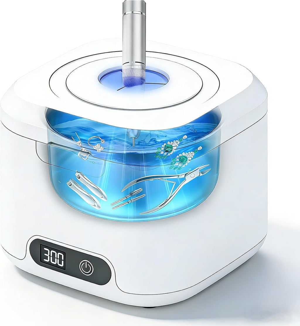 2-in-1 Nail Tools Cleaner Machine with 4 Timers Mode, 49kHz High-Frequency Vibration Ultrasonic, for Nail Drill Bits/Brushes/Nail Clippers/Jewelry, etc. Professional Salon & Home Kit, 5 Years Warranty