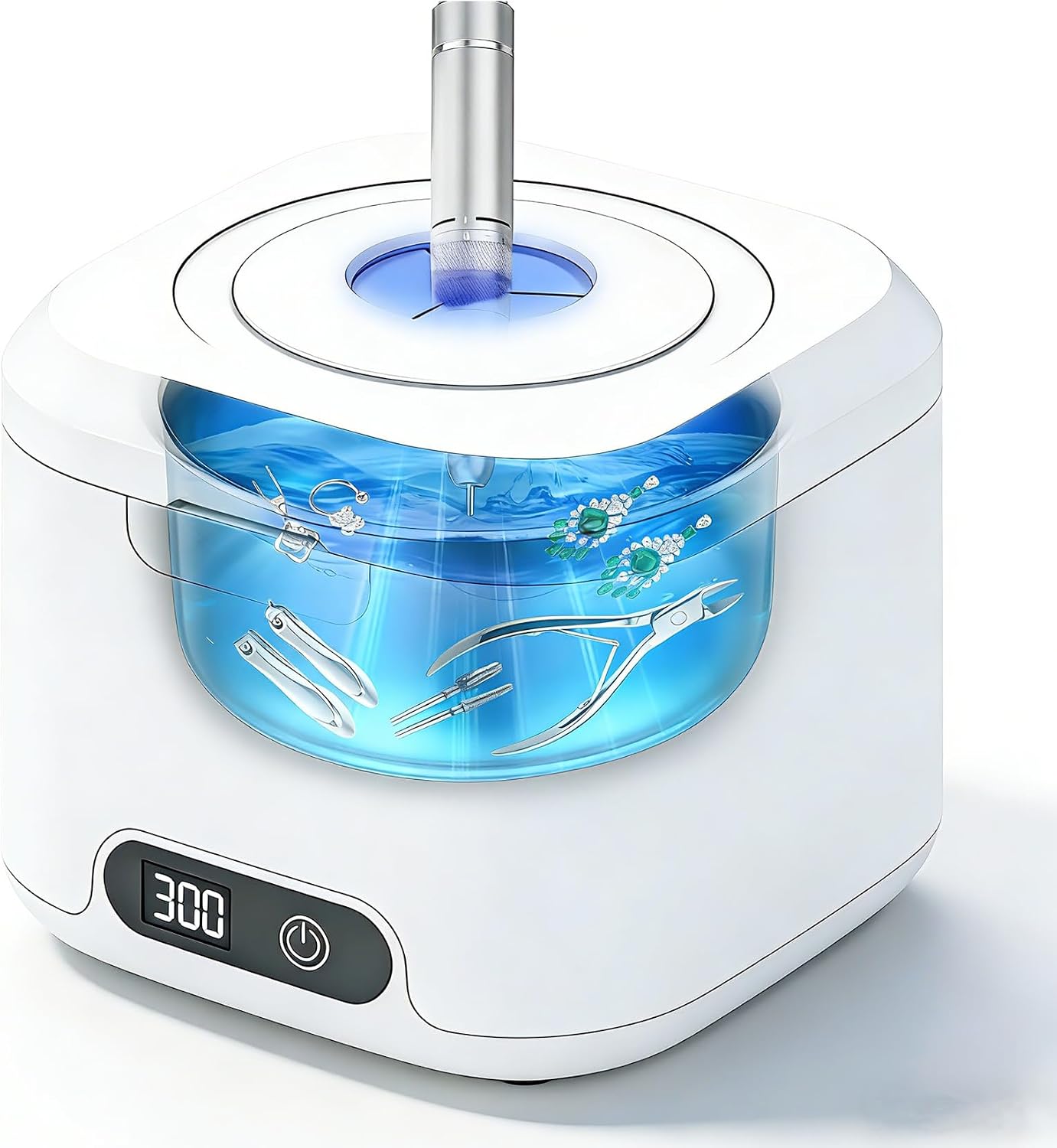 2-in-1 Nail Tools Cleaner Machine with 4 Timers Mode, 49kHz High-Frequency Vibration Ultrasonic, for Nail Drill Bits/Brushes/Nail Clippers/Jewelry, etc. Professional Salon & Home Kit, 5 Years Warranty
