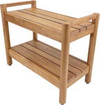 Asta Select Solid Teak 26" Shower Bench with Arms, Portable Teak Wood Spa/Shower/Outdoor Bench with Storage Shelf, Accent Side Table, Fully Assembled, ST-62A