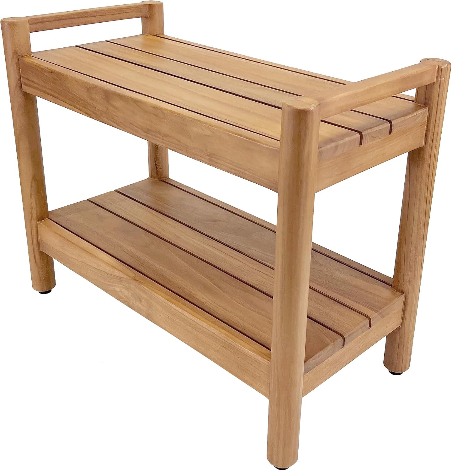Asta Select Solid Teak 26" Shower Bench with Arms, Portable Teak Wood Spa/Shower/Outdoor Bench with Storage Shelf, Accent Side Table, Fully Assembled, ST-62A